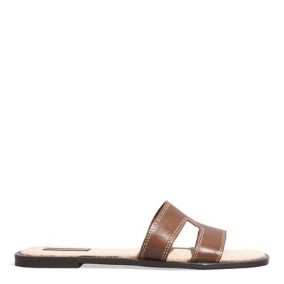 Rasteira Couro Nobre Marrom Conhaque Flat