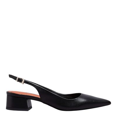 Scarpin Couro Bico Fino Preto Salto Grosso