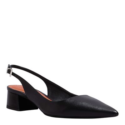 Scarpin Couro Bico Fino Preto Salto Grosso
