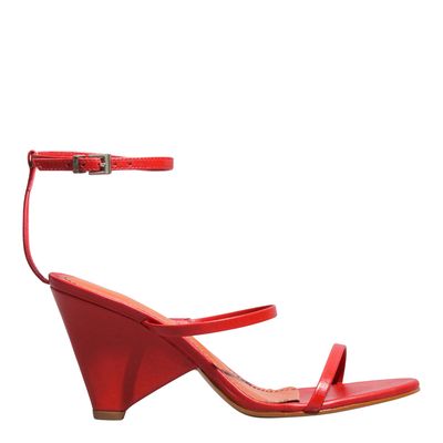 Sandália couro confort salto geométrico vermelho