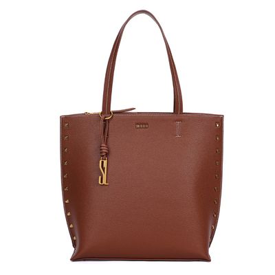 Bolsa Shopper Floater Marrom Tachas Alça De Ombro
