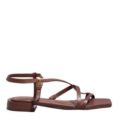 Rasteira Couro Confort Marrom Dark Bico Quadrado