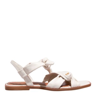 Rasteira Amarração Couro Nobre Off White Bico Quadrado