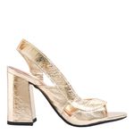 ちょろ Peep Toe Couro Metalizado Salto Alto Dourado - Santa Lolla
