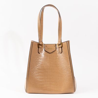 Bolsa Grande Croco Bege Alça Ombro