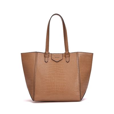 Bolsa Grande Croco Bege Alça Ombro