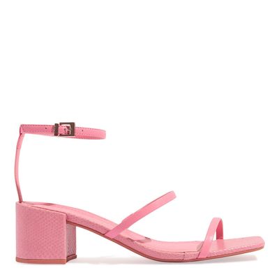 Sandália Rosa Napa Soft Salto Bloco Snake