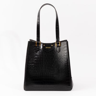 Bolsa Grande Croco Preta Alça Ombro
