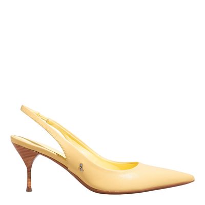 Scarpin Slingback Couro Confort Salto Médio Amarelo