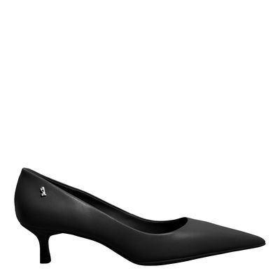 Scarpin Couro Pelica Preto Salto Baixo Fino