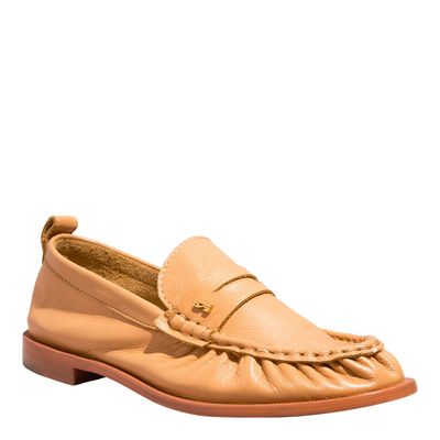 Mocassim Couro Confort Franzido Caramelo