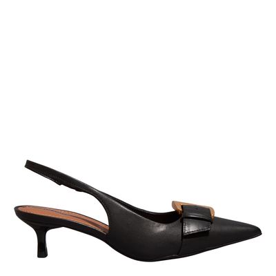 Scarpin Slingback Couro Pelica Preto Salto Baixo
