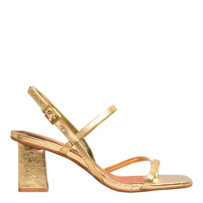 Sandália Metalizado Reflexo Bico Quadrado Dourado