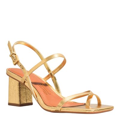 Sandália Metalizado Reflexo Bico Quadrado Dourado