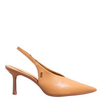 Scarpin Slingback Couro Pelica Soft Bico Fino Bege