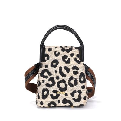 Bolsa Bucket Tramado Estampa Animal Print Onça Alça Dupla