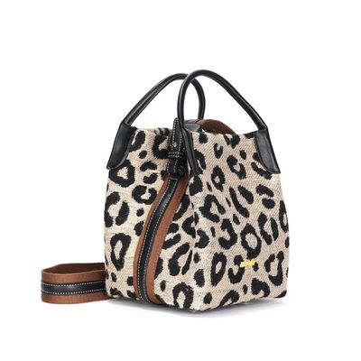 Bolsa Bucket Tramado Estampa Animal Print Onça Alça Dupla