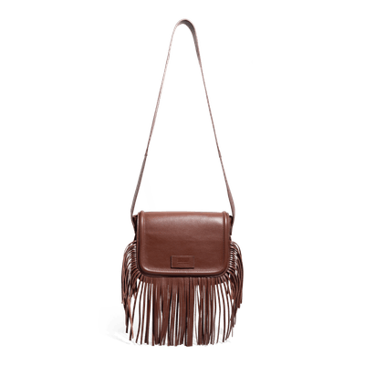 Bolsa Couro Floater Franja Alça Ombro Marrom Dark