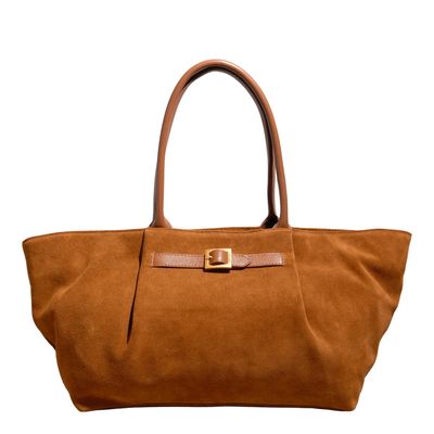 Bolsa Grande Couro Camurça Caramelo Alça Ombro