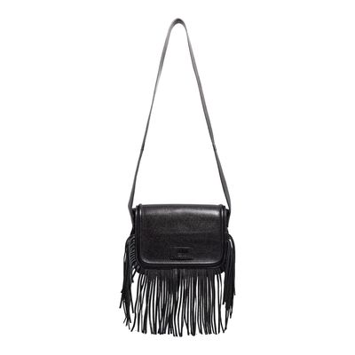 Bolsa Couro Floater Franja Alça Ombro Preta