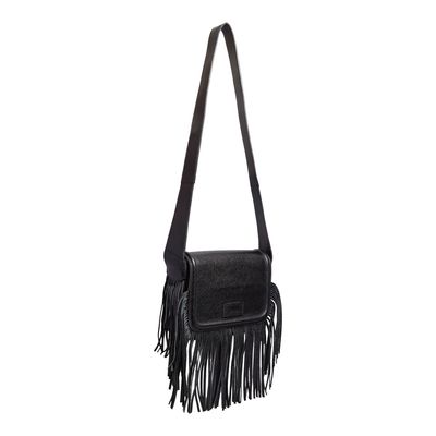 Bolsa Couro Floater Franja Alça Ombro Preta