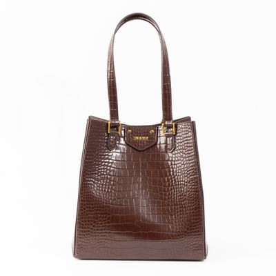 Bolsa Grande Croco Marrom Dark Alça Ombro