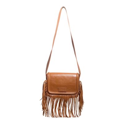 Bolsa Couro Floater Franja Alça Ombro Caramelo