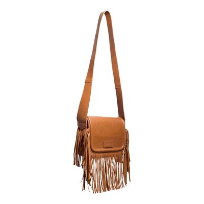 Bolsa Couro Floater Franja Alça Ombro Caramelo