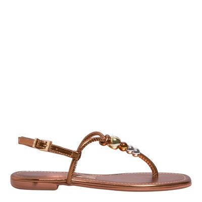 Rasteira Napa Metalizada Bronze Bico Quadrado