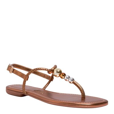 Rasteira Napa Metalizada Bronze Bico Quadrado