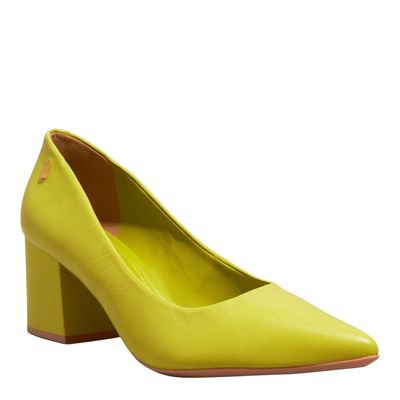 Scarpin Couro Pelica Soft Bico Fino Salto Bloco Verde Hot Oliva