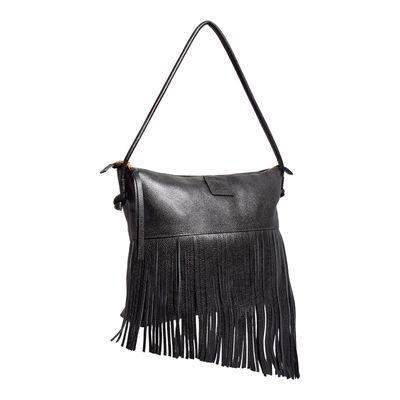 Bolsa Clutch Franja Couro Floater Preto Alça Ombro