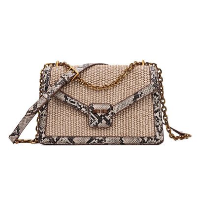Bolsa Estampa Animal Print Cobra Bege Alça Transversal