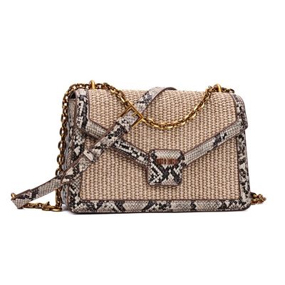 Bolsa Estampa Animal Print Cobra Bege Alça Transversal