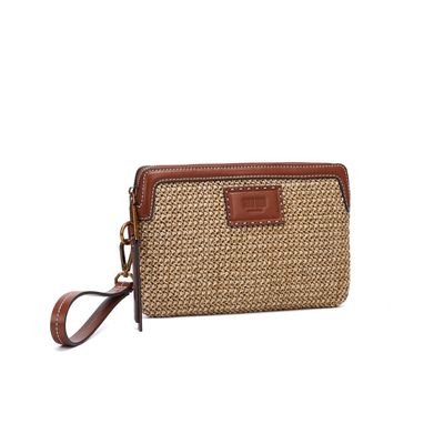Clutch Tramado Bege Alça De Mão