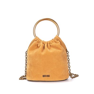 Bolsa Bucket Camurça Amarelo Mostarda Alça Dupla