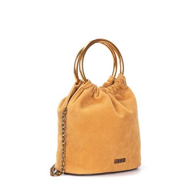 Bolsa Bucket Camurça Amarelo Mostarda Alça Dupla
