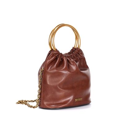 Bolsa Bucket Rustico Marrom Alça Dupla