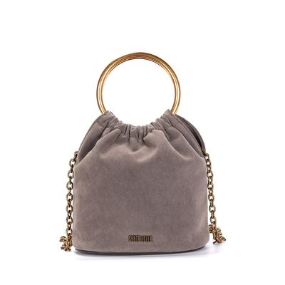 Bolsa Bucket Camurça Cinza Alça Dupla