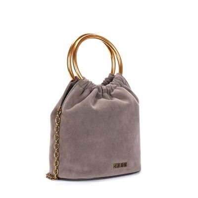 Bolsa Bucket Camurça Cinza Alça Dupla