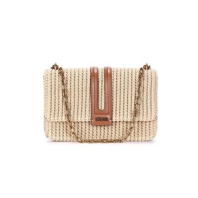 Bolsa Tramado Bege Safari Alça Ombro Corrente