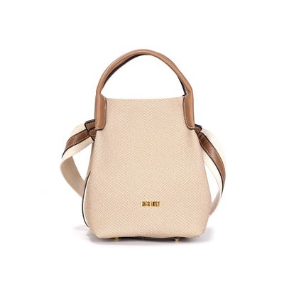 Bolsa Bucket Material Canvas Bege Alça Dupla
