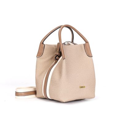 Bolsa Bucket Material Canvas Bege Alça Dupla