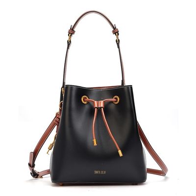 Bolsa Bucket Soft Marrom E Preto Alça Dupla