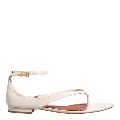 Rasteira Thong Couro Pelica Bico Fino New Marfim