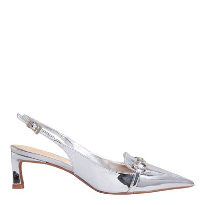 Scarpin Specchio Prata Metalizado Bico Fino Bridão