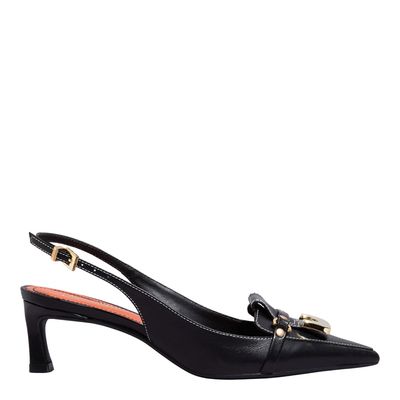 Scarpin Couro Confort Preto Salto Baixo