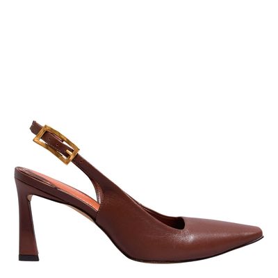 Scarpin Couro Confort Marrom Bico Quadrado