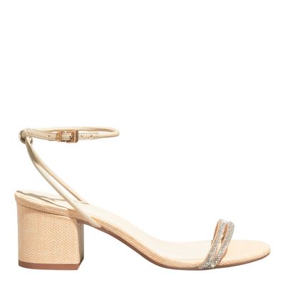 Sandália Napa Soft Off White Salto Bloco Brilho