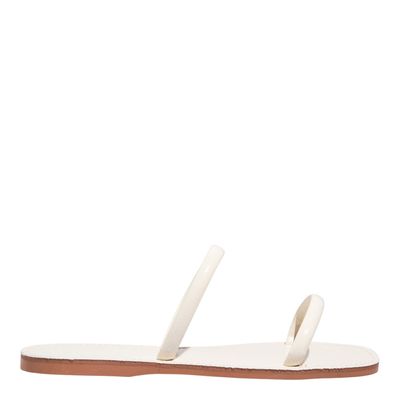 Rasteira Bico Quadrado Verniz Off White Tiras Finas